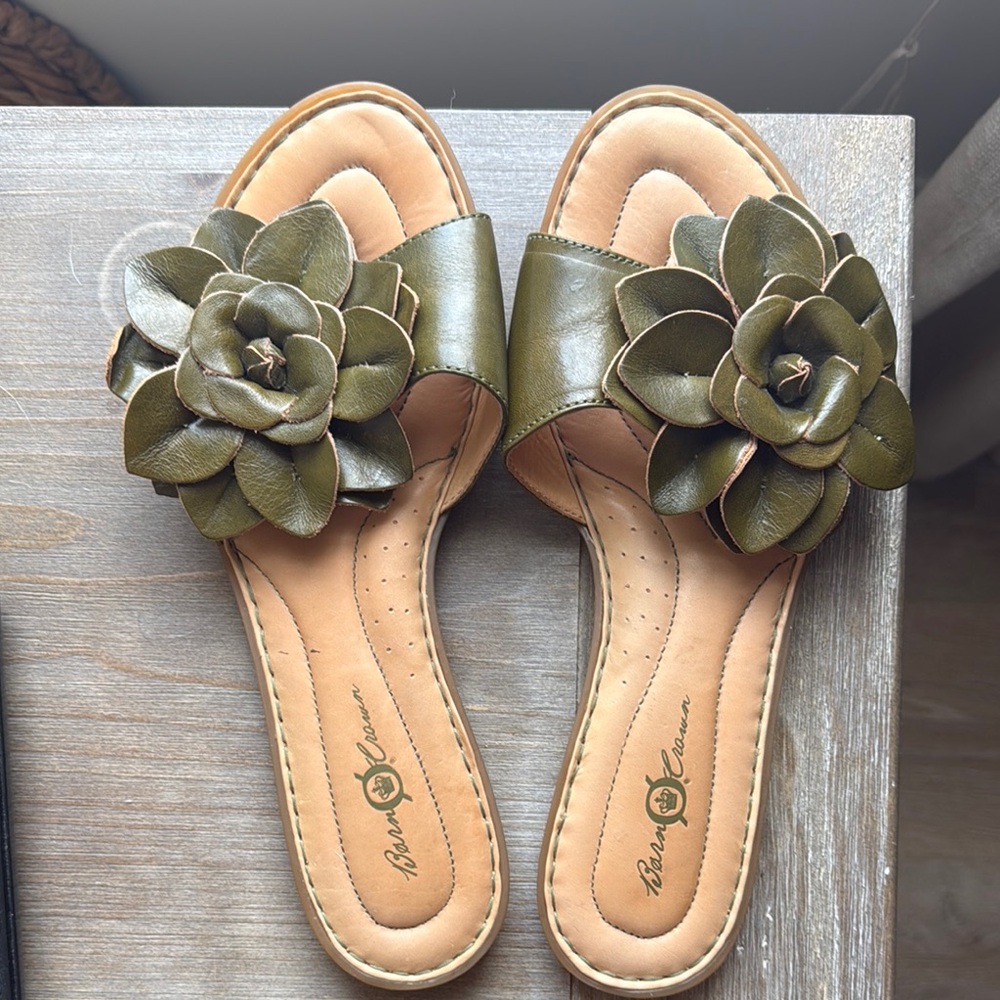 Olive Green Floral Sandals by Banana Republic